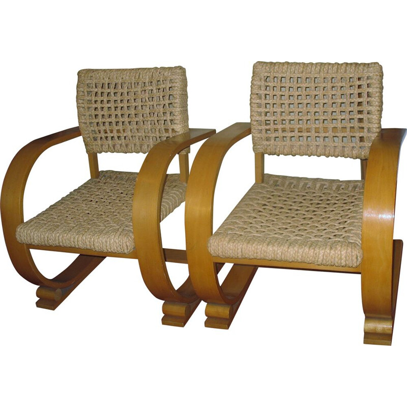 Pair of vintage armchairs Audoux Minet 1950