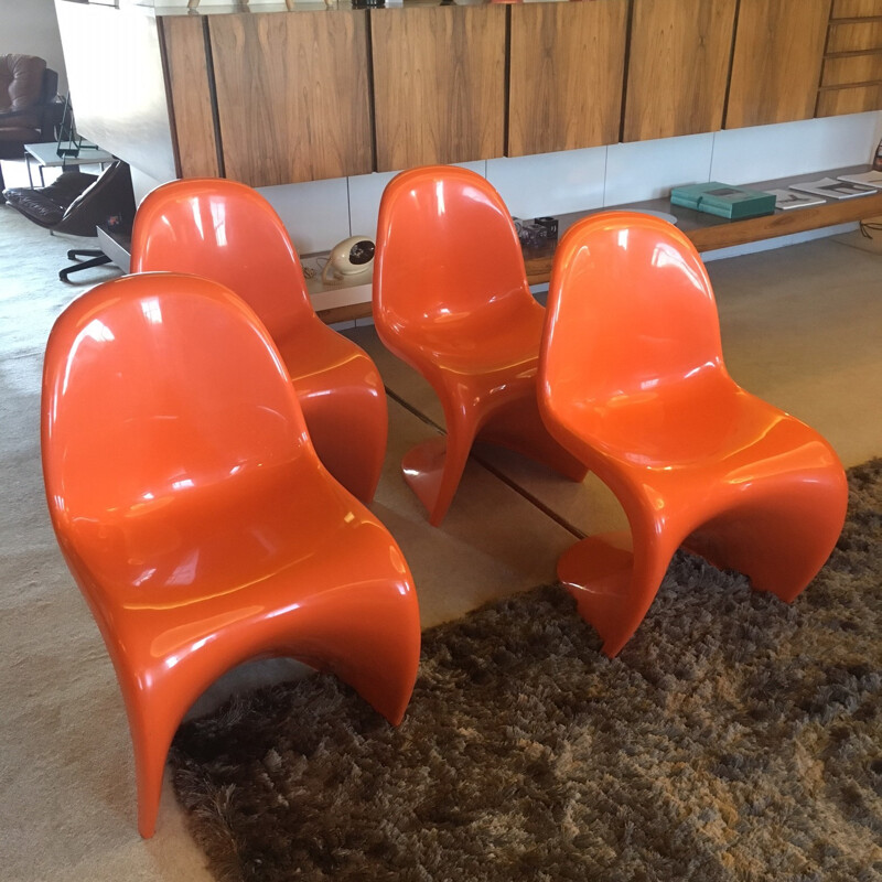 Ensemble de 4 chaises orange, Verner PANTON - 1972