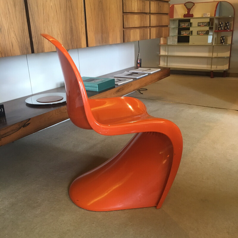 Set of 4 orange plastic chairs, Verner PANTON - 1972