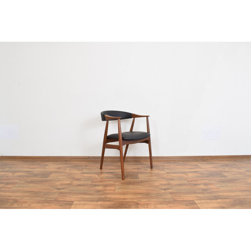 Vintage Teak & Leather Armchair by Th. Harlev for Farstrup Mobler Danish 1950s