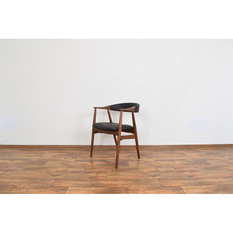 Vintage Teak & Leather Armchair by Th. Harlev for Farstrup Mobler Danish 1950s