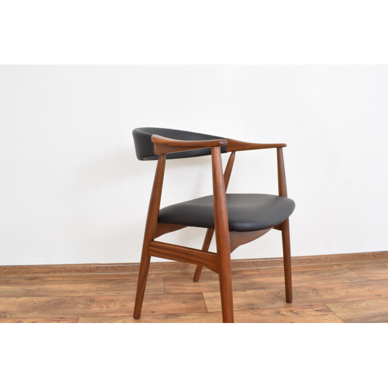 Vintage Teak & Leather Armchair by Th. Harlev for Farstrup Mobler Danish 1950s