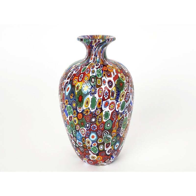 Vase vintage en verre de Murano Millefiori, Fratelli Toso, Italie 60