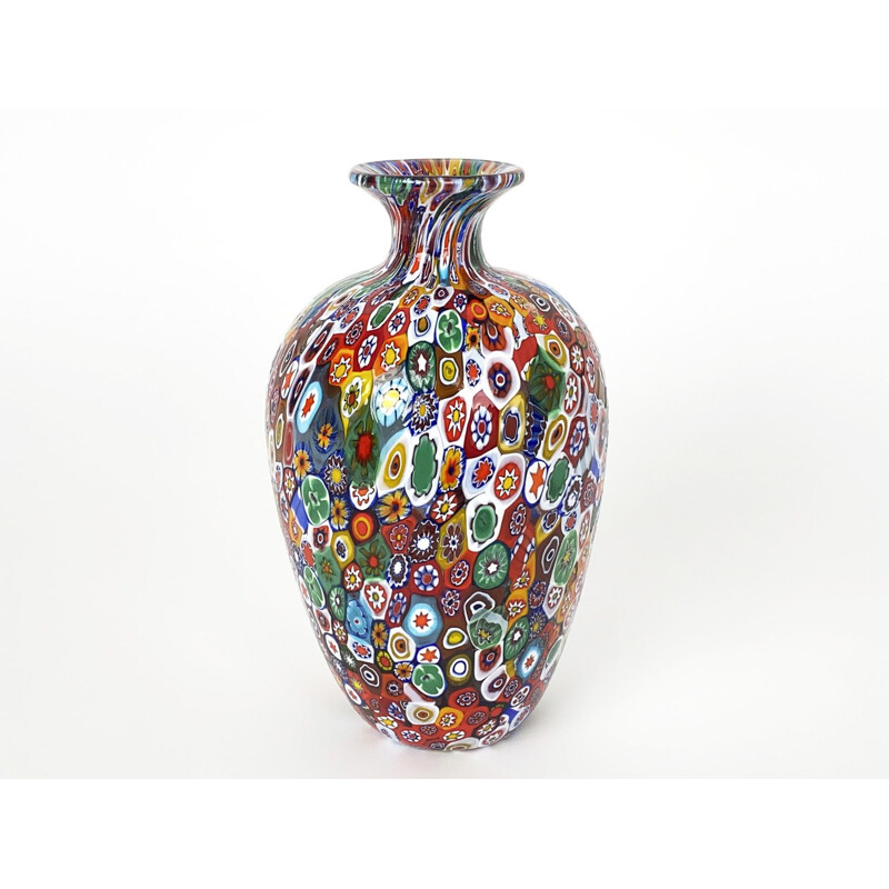 Vintage Murano Millefiori glass vase, Fratelli Toso, Italy 60