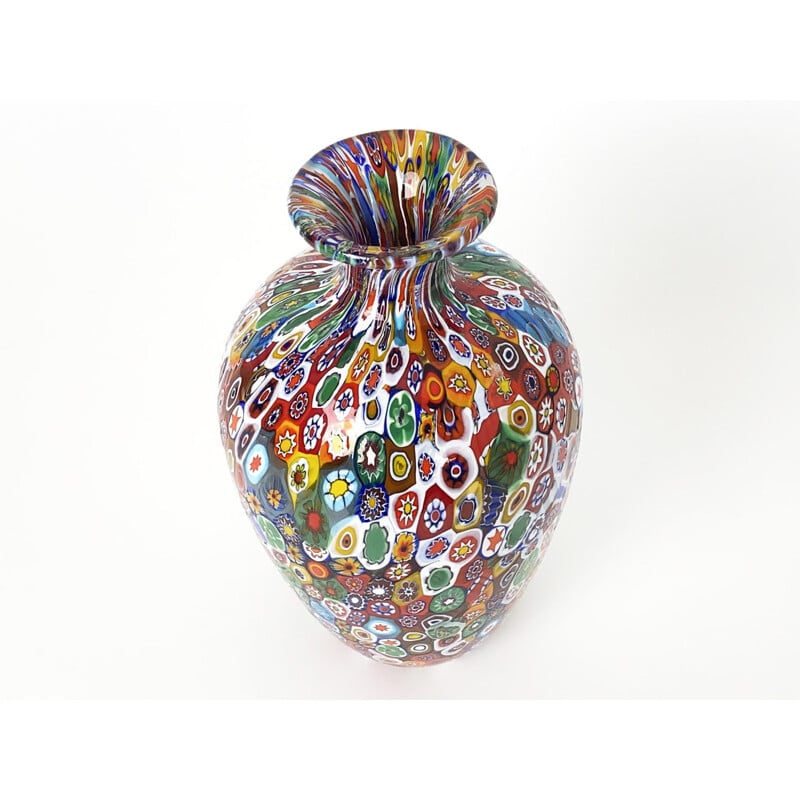 Vase vintage en verre de Murano Millefiori, Fratelli Toso, Italie 60
