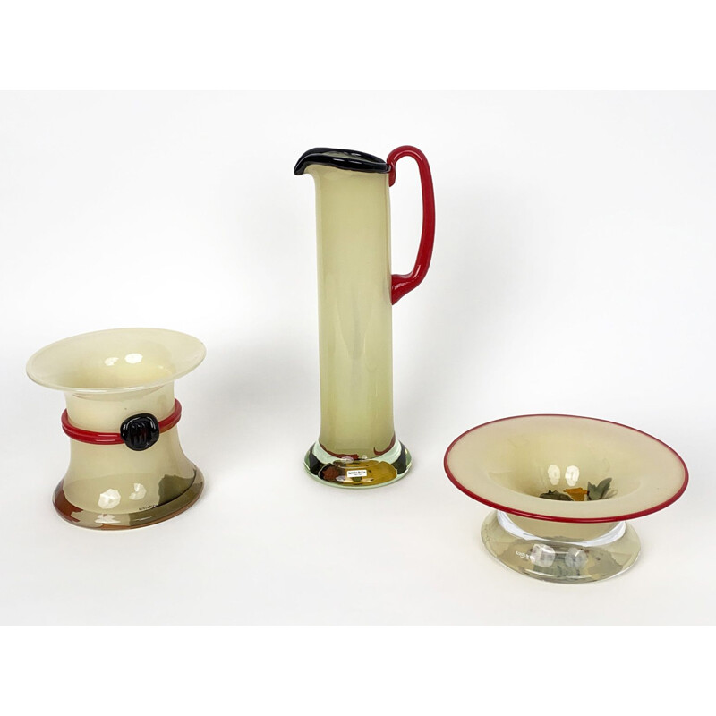 Vintage glass and Gobi carafe set by Monica Backström for Kosta Boda, Sweden 1970