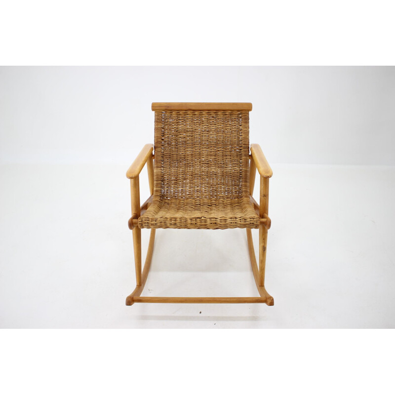 Vintage rattan rocking chair from ULUV Czechoslovakia 1960