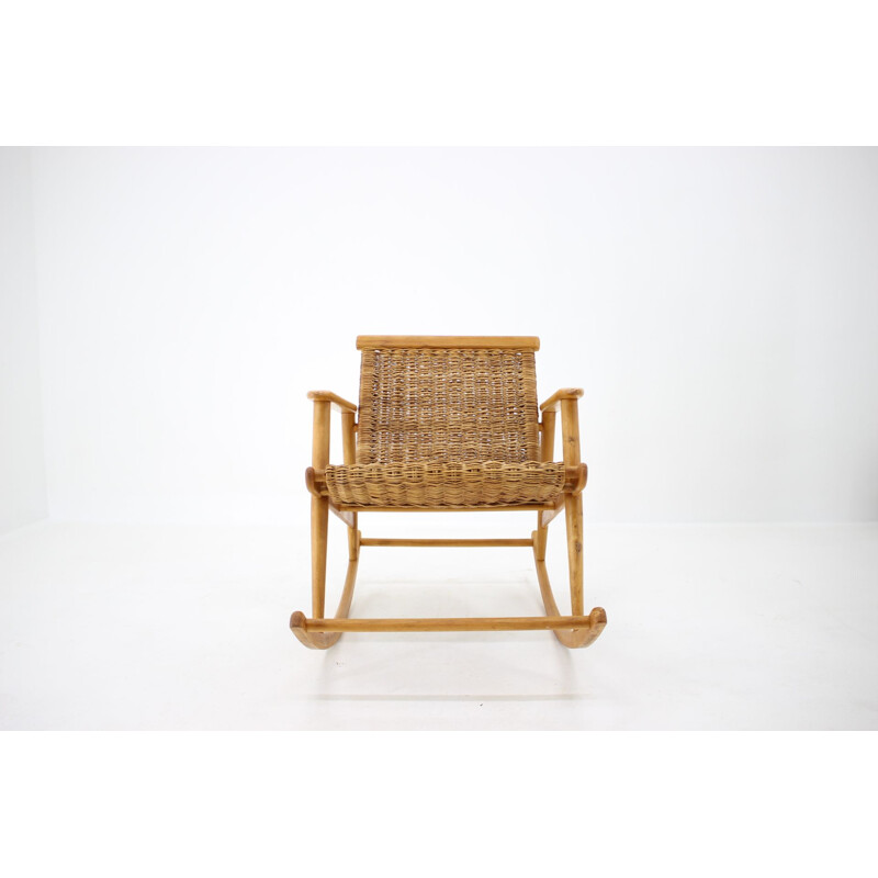 Vintage rattan rocking chair from ULUV Czechoslovakia 1960