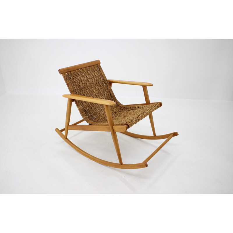 Vintage rattan rocking chair from ULUV Czechoslovakia 1960