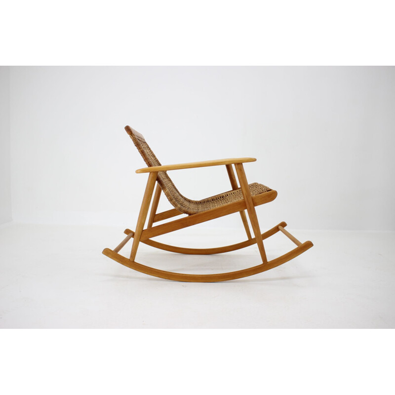 Vintage rattan rocking chair from ULUV Czechoslovakia 1960