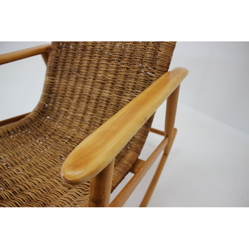 Vintage rattan rocking chair from ULUV Czechoslovakia 1960