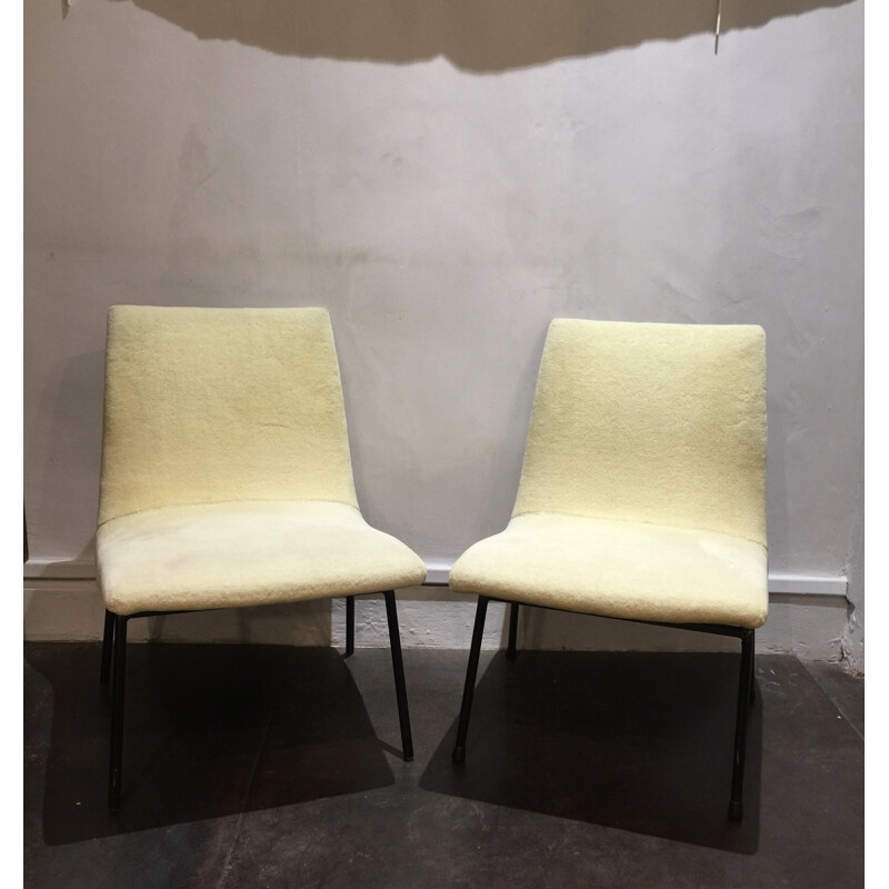 Pair of yellow low chairs, Pierre PAULIN - 1950s