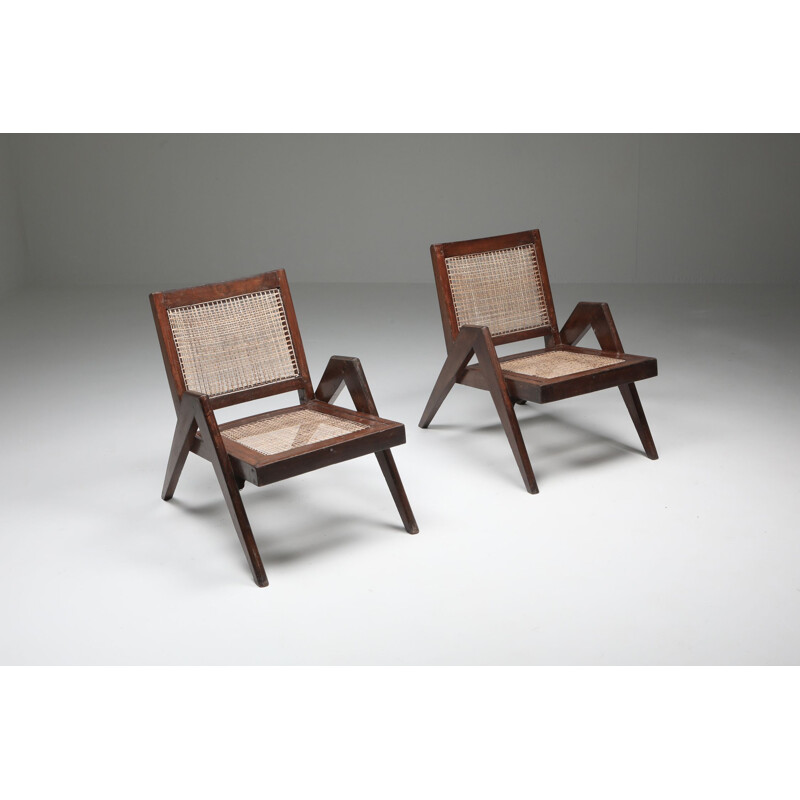 Paire de chaises vintage Easy Chairs de Pierre Jeanneret 1955