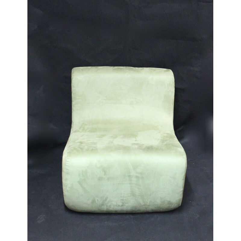 Prisunic low chair in green fabric, Christian ADAM - 1970s