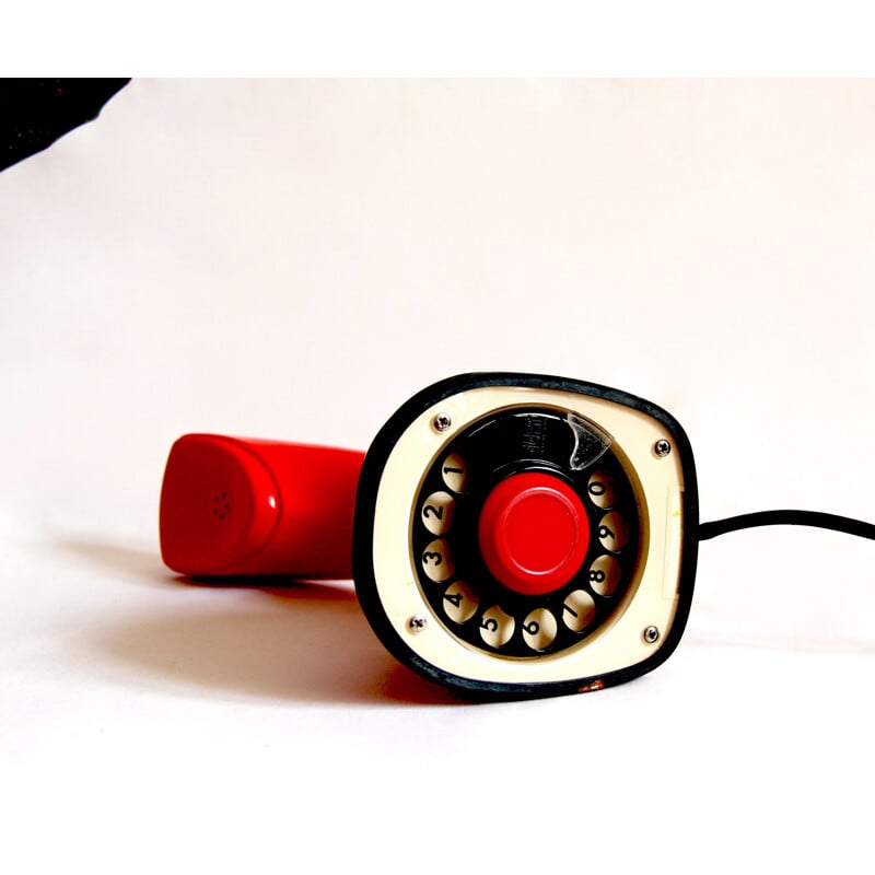 Vintage red Cobra or Ericofon phone by Ralph Lysells and Hugo Blomberg for Ericsson, Sweden 1956