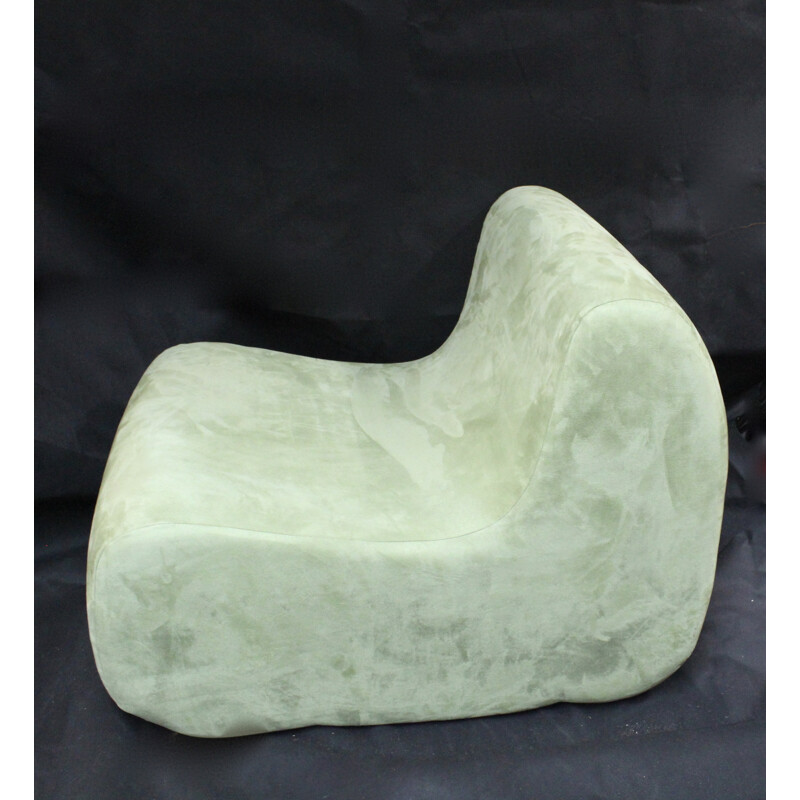 Prisunic low chair in green fabric, Christian ADAM - 1970s