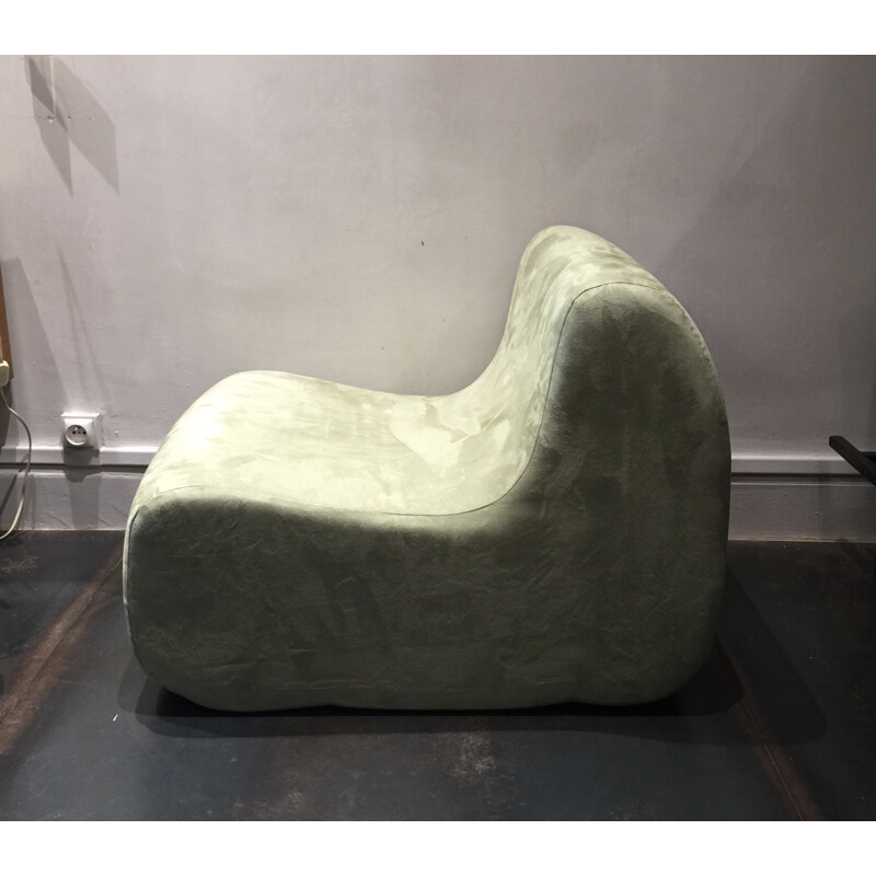 Prisunic low chair in green fabric, Christian ADAM - 1970s