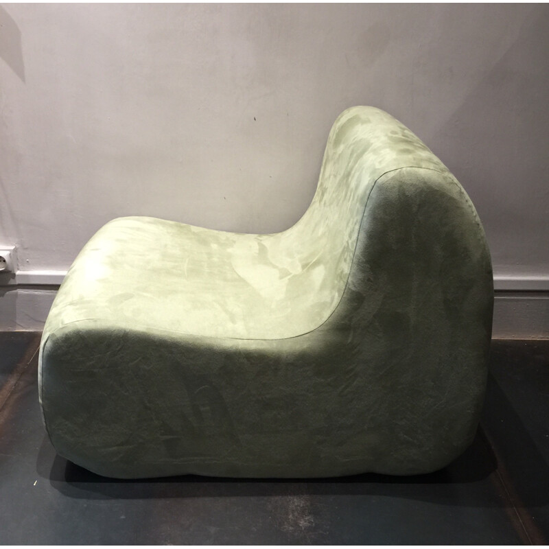 Prisunic low chair in green fabric, Christian ADAM - 1970s