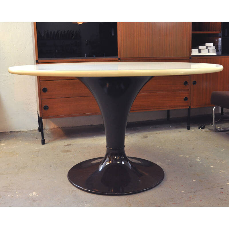 Herman Miller "Orbit" white and brown table, FARNER & GRUNDER - 1960s