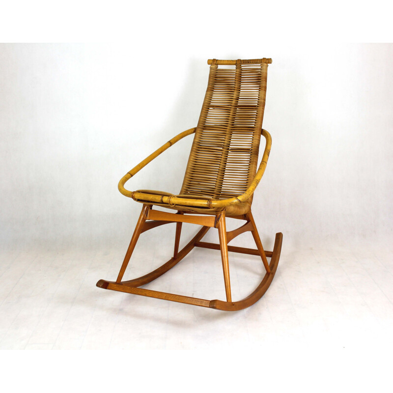 Mid-Century Rattan Rocking Chair, Czechoslovakia 1960s