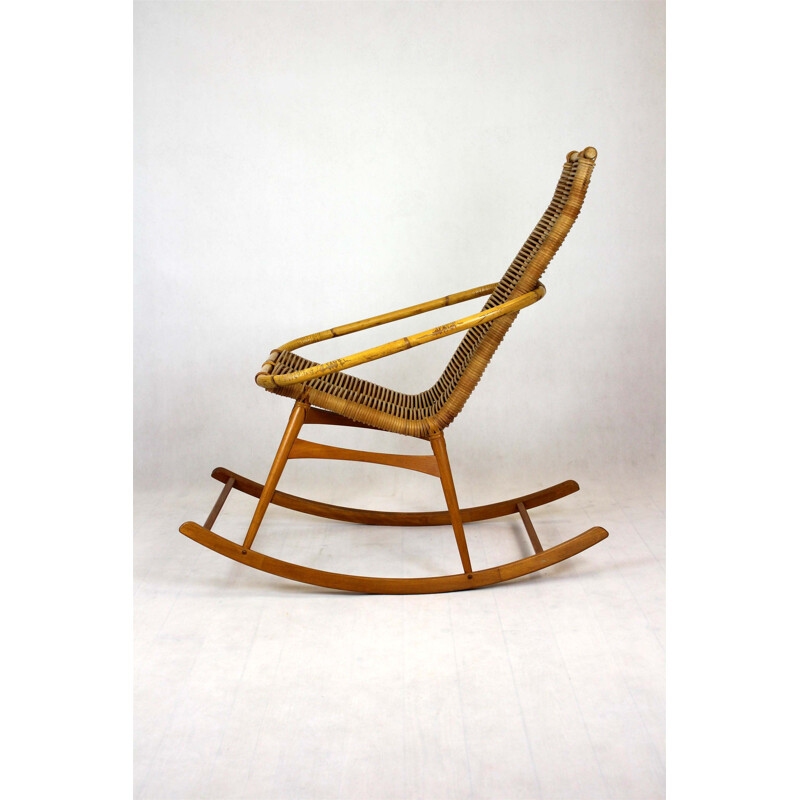 Mid-Century Rattan Rocking Chair, Czechoslovakia 1960s