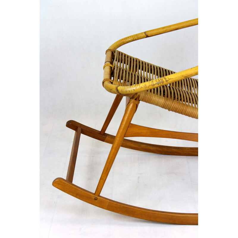 Mid-Century Rattan Rocking Chair, Czechoslovakia 1960s