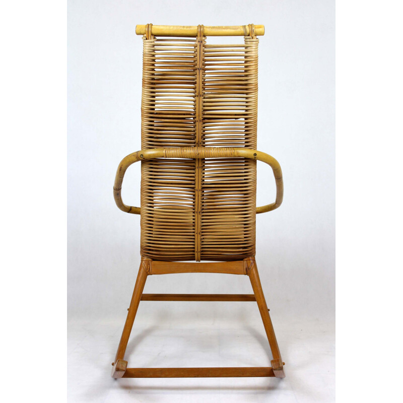 Mid-Century Rattan Rocking Chair, Czechoslovakia 1960s