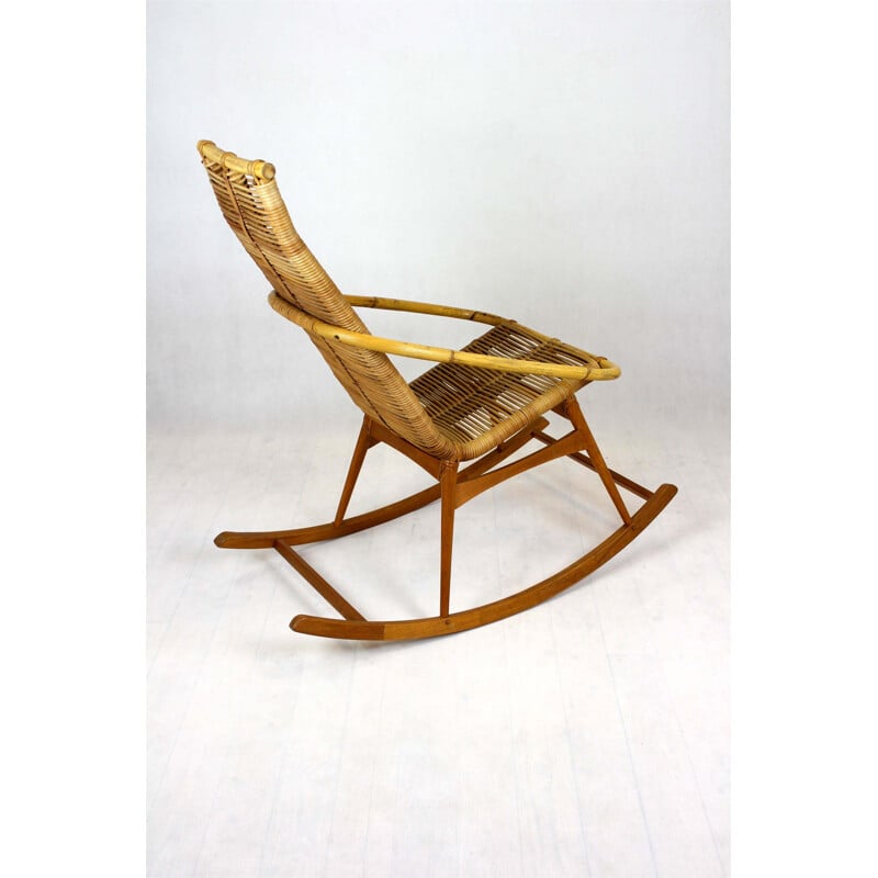 Mid-Century Rattan Rocking Chair, Czechoslovakia 1960s