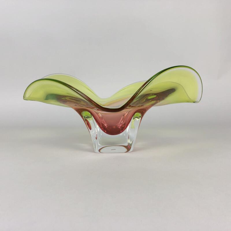 Taça de vidro de arte vintage da fábrica de vidro de Chribska Chechoslovakia 1960
