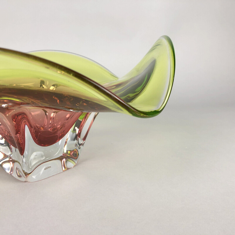 Taça de vidro de arte vintage da fábrica de vidro de Chribska Chechoslovakia 1960