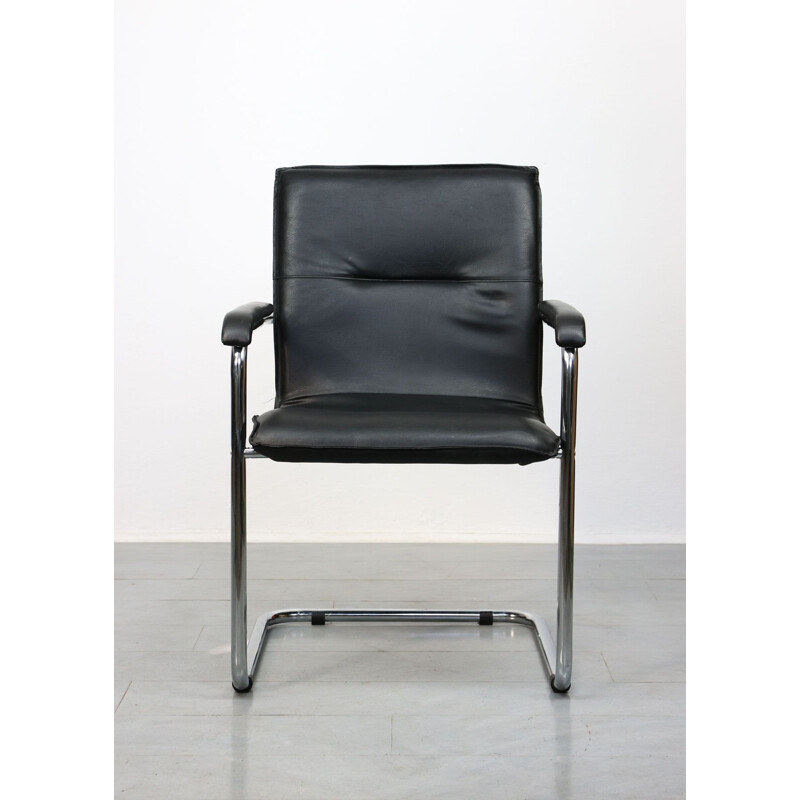 Vintage Black Leatherette Office Cantilever Chair 1970s