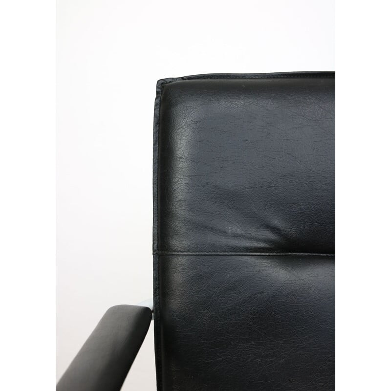 Vintage Black Leatherette Office Cantilever Chair 1970s