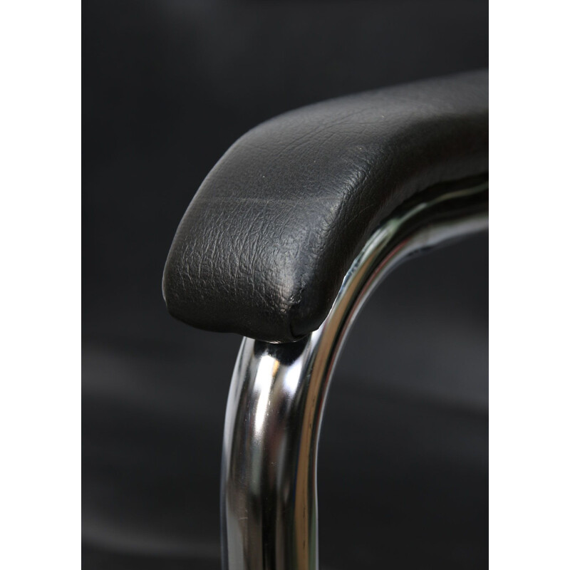 Vintage Black Leatherette Office Cantilever Chair 1970s