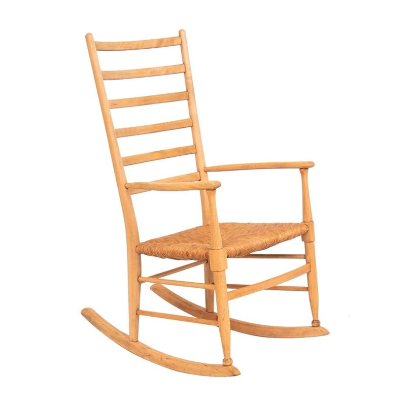 Midcentury Rocking Chair with Original Papercord Seat Danish 1960