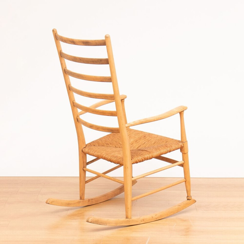 Midcentury Rocking Chair with Original Papercord Seat Danish 1960