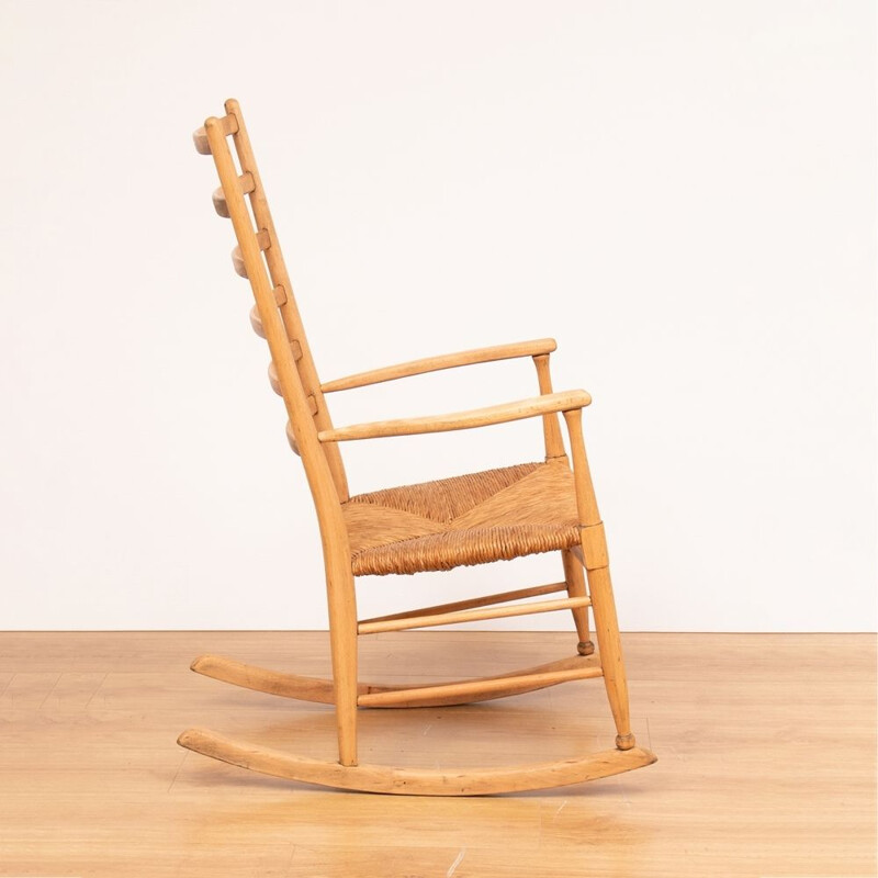 Midcentury Rocking Chair with Original Papercord Seat Danish 1960