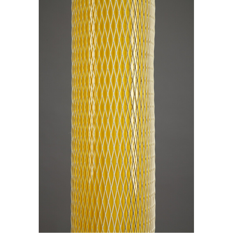 Yellow tripod floor lamp in metal and plastic - 1950s