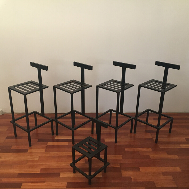 Lot of 5 vintage modern bar stool 1980s