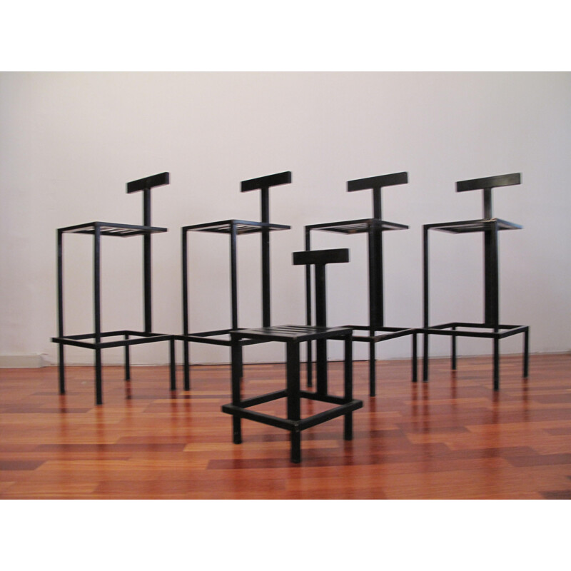 Lot of 5 vintage modern bar stool 1980s