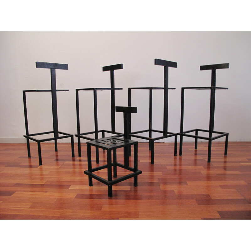 Lot of 5 vintage modern bar stool 1980s