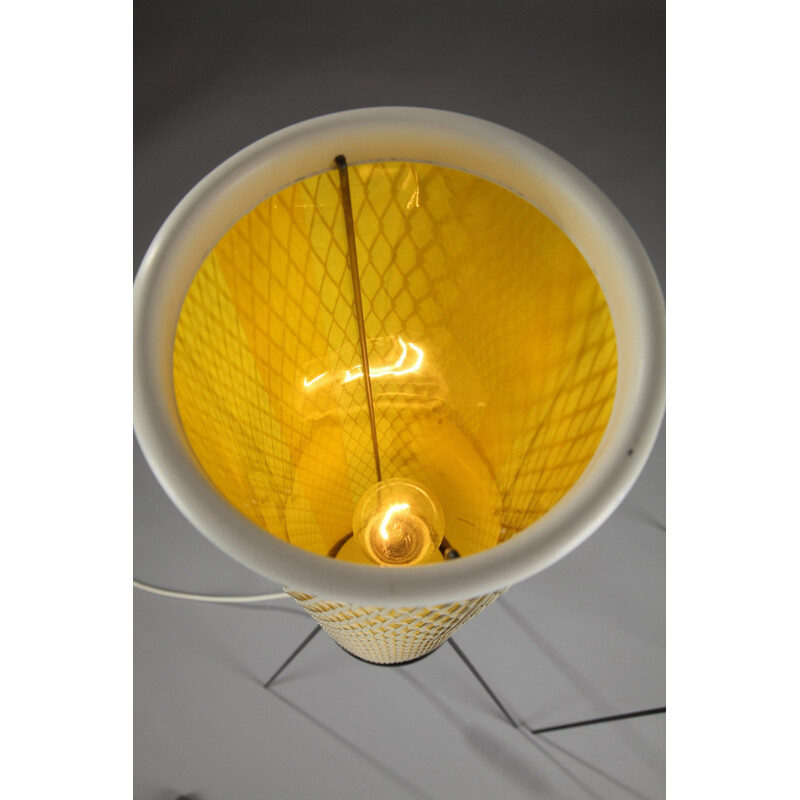 Yellow tripod floor lamp in metal and plastic - 1950s