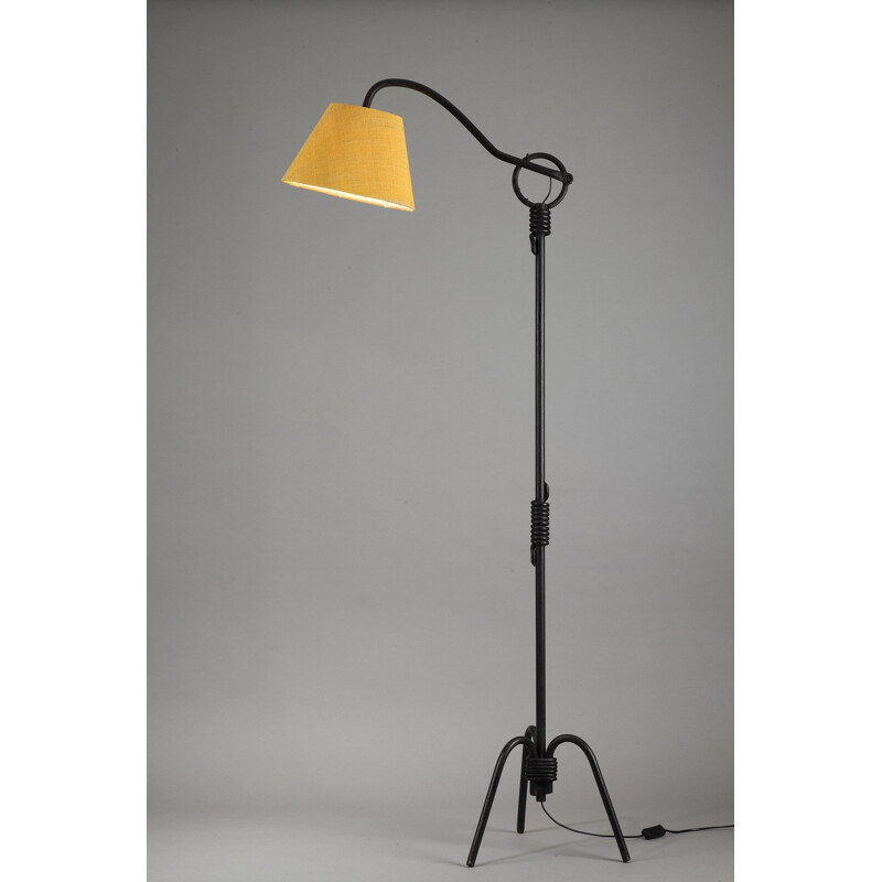 Floor lamp in lacquered iron and yellow fabric - 1950s