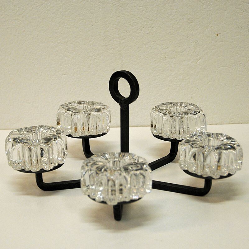 Vintage-Kerzenhalter aus Glas, Kristall und Eisen von Willy Johansson für Hadeland Glassverk, Norwegen 1970