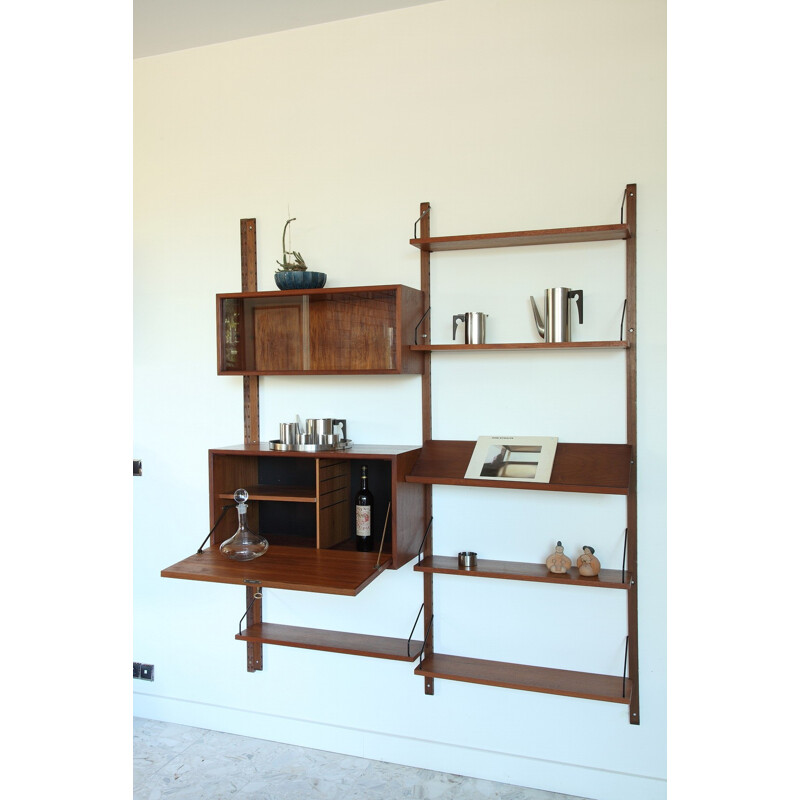 Scandinavian Royal System wall unit in teak and metal, Poul CADOVIUS - 1960