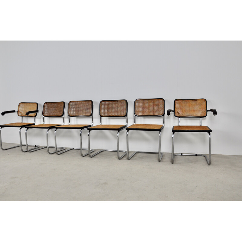 Lot de 6 chaises vintage noires B32 par Marcel Breuer