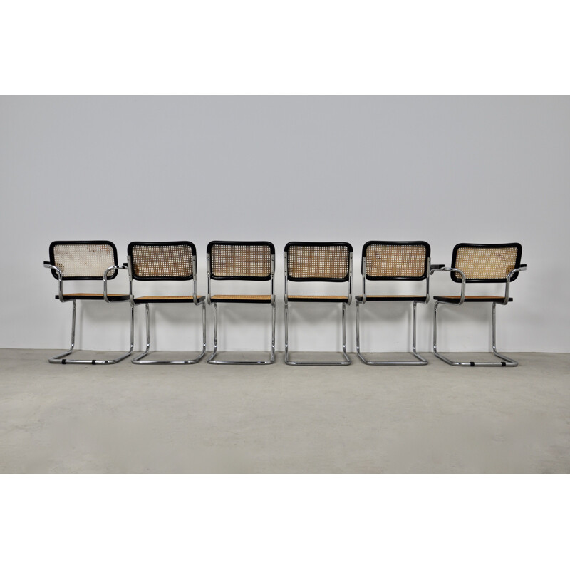 Set of 6 vintage Black Dinning Chairs B32 By Marcel Breuer