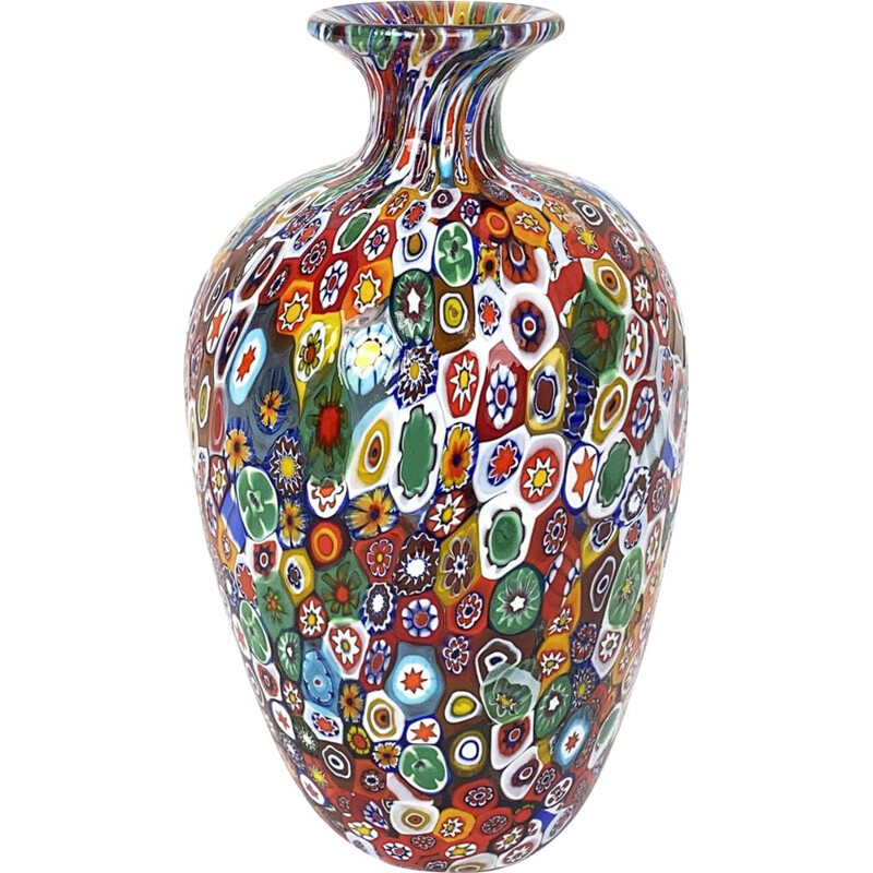 Vintage Murano Millefiori glass vase, Fratelli Toso, Italy 60