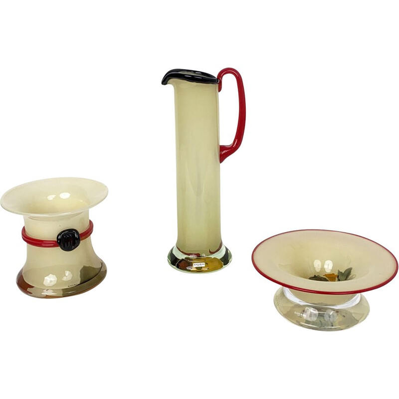 Vintage glass and Gobi carafe set by Monica Backström for Kosta Boda, Sweden 1970