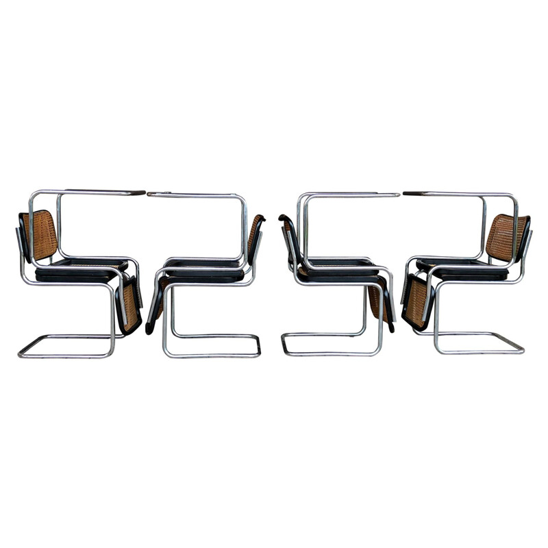 Ensemble de 4 chaises vintage B32 Cesca  en hêtre et métal chromé de Marcel Breuer par Gavina, Bauhaus, 1963