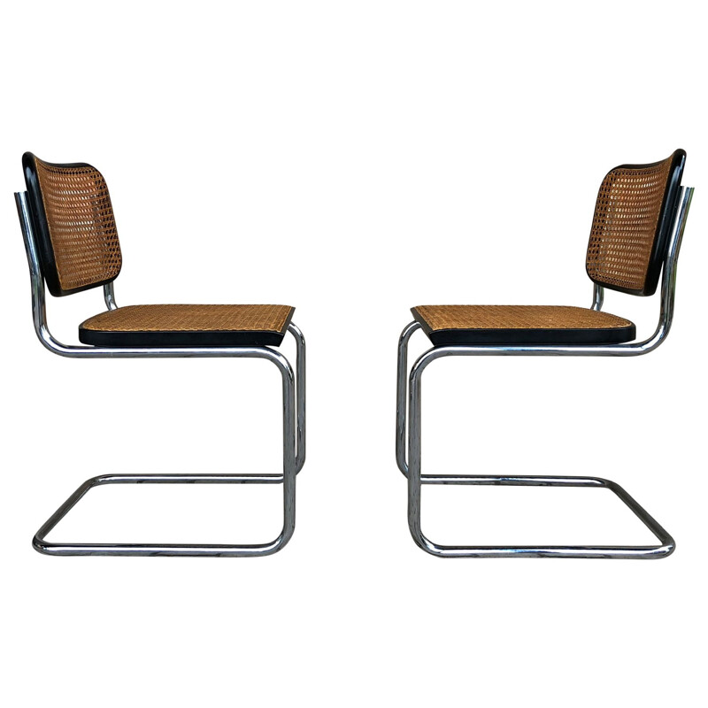 Set di 4 sedie vintage B32 Cesca in faggio e metallo cromato di Marcel Breuer by Gavina, Bauhaus, 1963